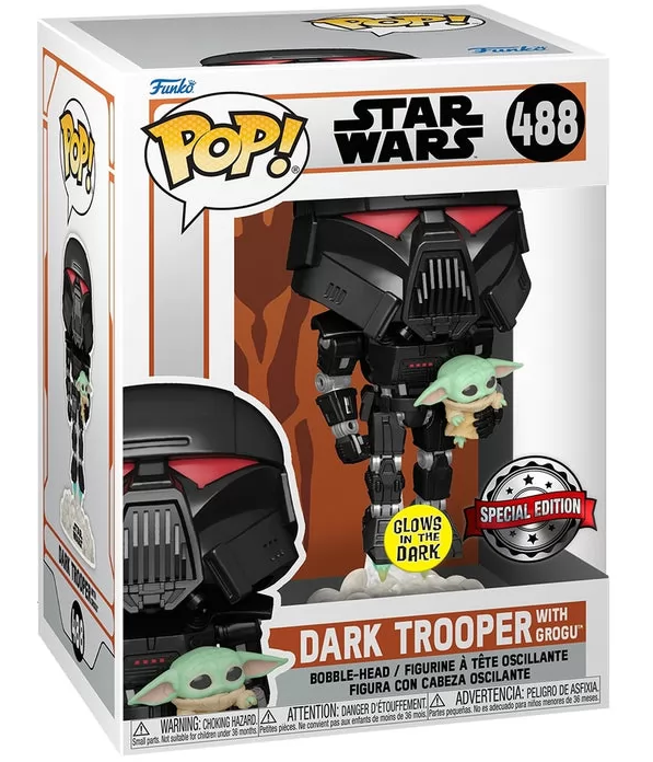 *PRÉ RESERVA* Funko POP! Star Wars: The Mandalorian - Dark Trooper with Grogu - GITD - Exclusive - 488